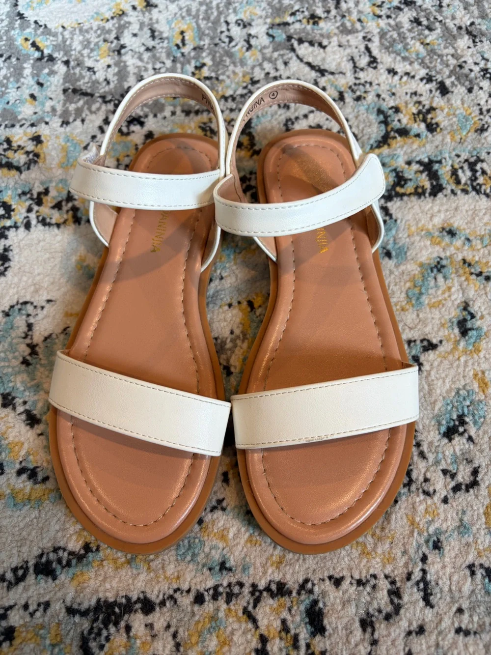 PANDANINJIA Gina Girls White Flat Ankle Strap Dress Sandals Size 4